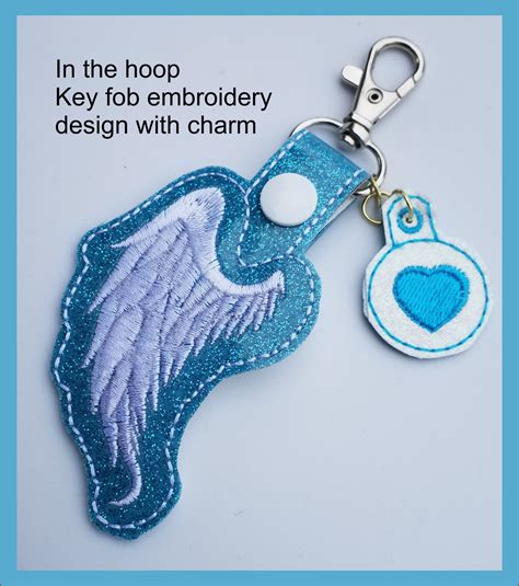 Ith Snap Tab Key Fob Design Embroidery In The Hoop Angel Wing Etsy