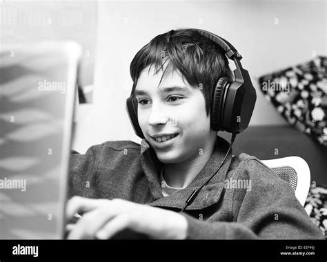 Boy With Headphones Stock Photo Alamy