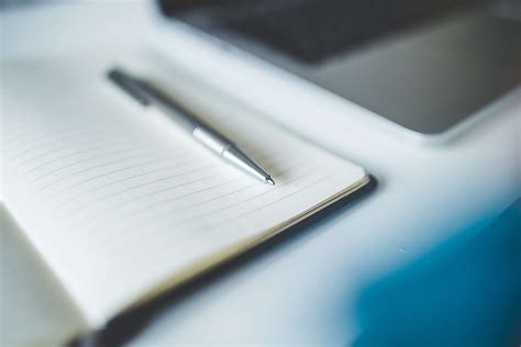 Blur Composition Laptop Notebook Office Paper Pen Table