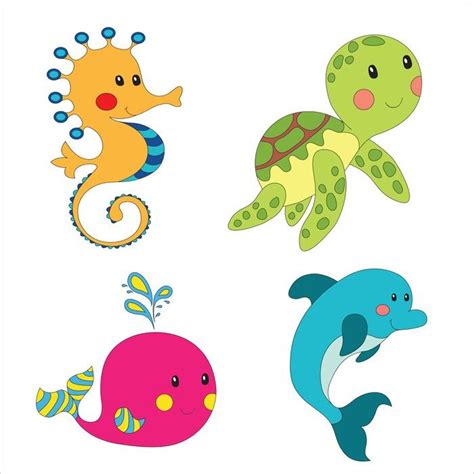 Wall Mural Set Of Cartoon Sea Creatures Pixersus Underwater