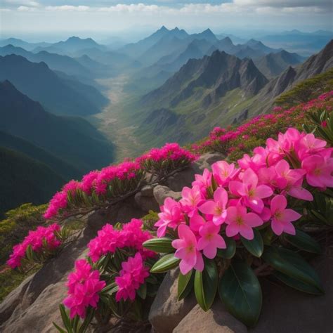 Premium Photo Pink Flowers On A Mountain Top With Mountains In The