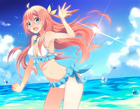 Wallpaper Illustration Anime Girls Beach Necklace Cartoon Vocaloid Pink Hair Bikini