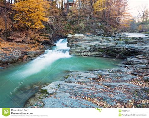 Waterfalls On Rocky Autumn Stream Stock Image Image Of Liquid Forest