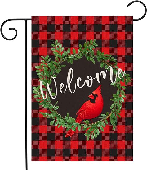 Cardinal Christmas Garden Flag Wreath Welcome Garden Flag 12 X 18