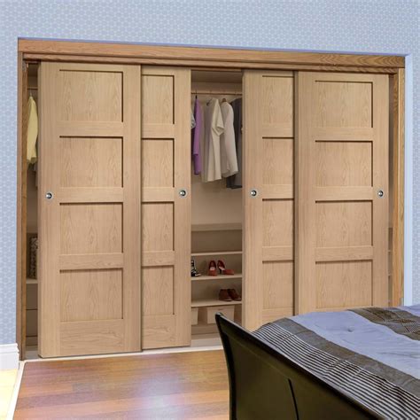 Our barn doors compliment any home, office or common space and include our hardened steel bent strap hardware kit and matching handle in matte black finish. Four Sliding Wardrobe Doors & Frame Kit - Shaker Oak 4 ...
