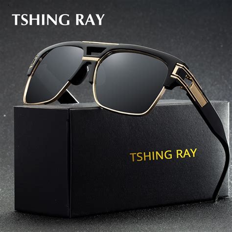 tshing ray vintage men sunglasses luxury brand designer male flat top big square frame mirror