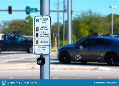 Traffic Intersection Pedestrian Crosswalk Crossing Sign With Signal