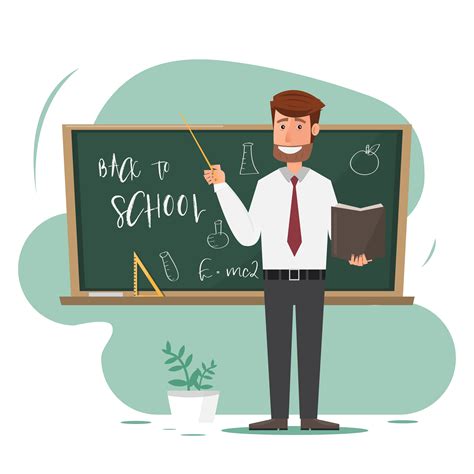 Male Teacher With Pointer On Lesson At Blackboard In Classroom Vector Art At Vecteezy