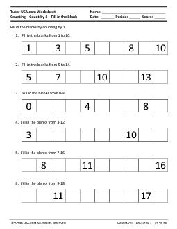 Preschool kindergarten first grade second grade third grade fourth grade fifth grade. Worksheet: Counting by 1 - Fill in the Blanks - Count up to 50 | Basic Math Printable
