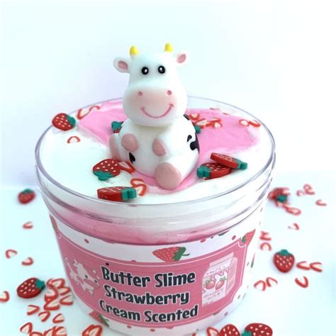Strawberry Cow Butter Slime Scented Slime Pink Cow Slime Etsy
