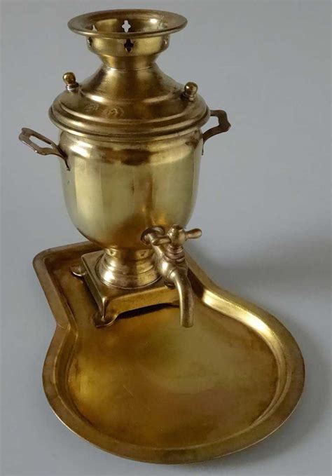 Vintage Russian Brass Miniature Samovar Tea Urn Tray