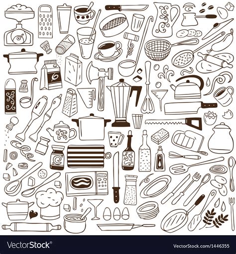 Kitchen Tools Doodles Collection Royalty Free Vector Image