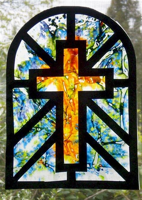 Melted Crayon Stained Glass Cross Sun Catcher Stain Glass Cross Stain Glass Window Art Glass