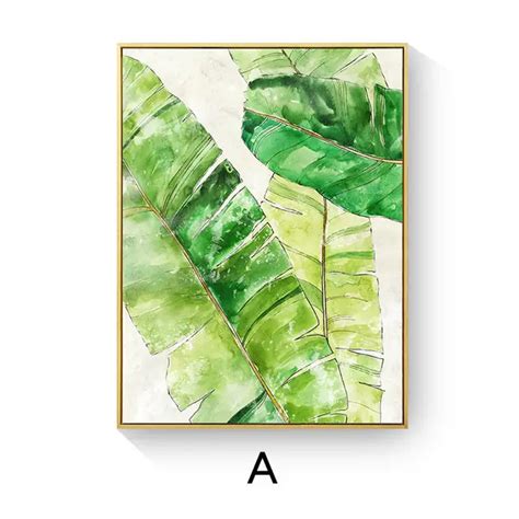 Tropical Leaves Canvas Mural Painting Nordic White Based Green Plant