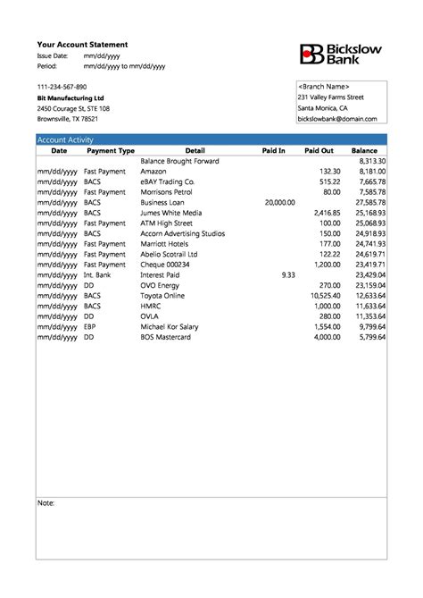 Real Fake Bank Statement Templates Editable Statement Template