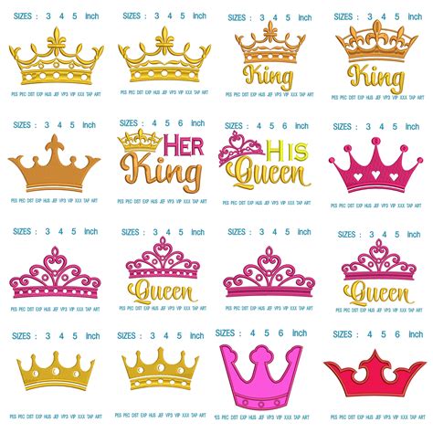 Crown Set Embroidery Design Crown Embroidery Machine Etsy Canada