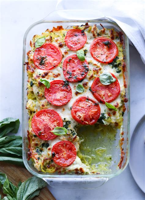 Low Carb Pesto Chicken And Spaghetti Squash Bake Cook At Home Mom