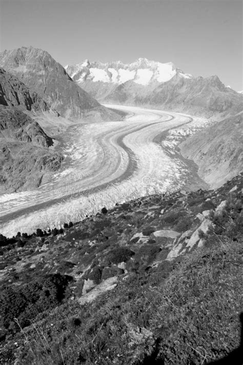 Panoramic View To The Longest Glacier In The Swiss Alps The