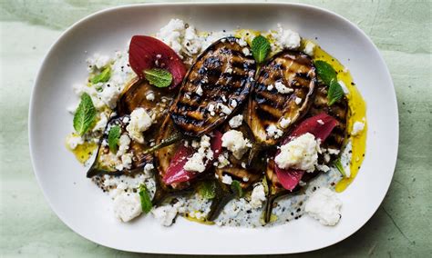 Grilled Aubergines With Feta Winter Salad And Sausages Sweet Potato