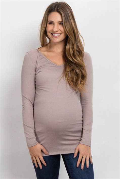 Mocha Ribbed Long Sleeve V Neck Maternity Top Maternity Tops Maternity Maternity Clothes