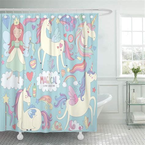 Cynlon Pattern Blue Cute Magical Unicorns And Fairy Princess Colorful Bathroom Decor Bath Shower