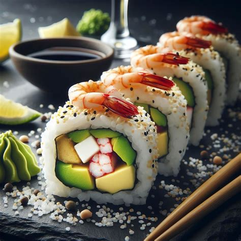 Premium Photo Sushi Roll Sushi With Prawn Avocado Cream Cheese Sesame