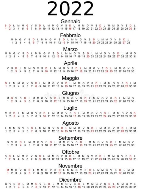 Calendar 2022 Italian Holidays Marked Vector Stock Vector