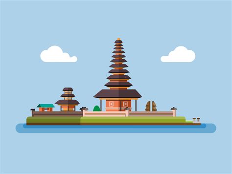 Ulun Danu Bratan Temple Bedugul Famous Landmark From Bali Indonesia Illustration Concept In