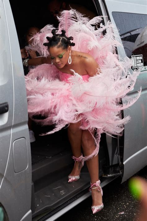rihanna s pink feathered carnival 2019 costume is a must see footwear news
