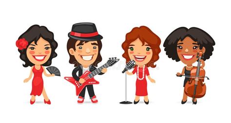 Personajes De Caricatura Músicos Bailarines Y Cantantes Ilustración del