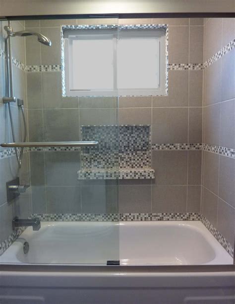 Bathtubs tile bathroom remodeling bathroom remodeling. Tub Shower Tile Surround with glass mosaic niche | Tile ...