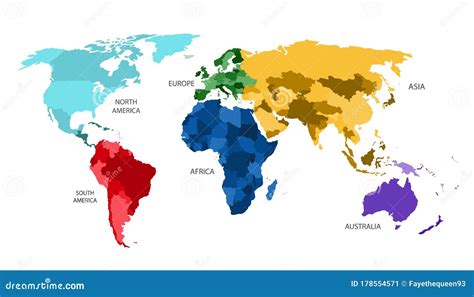 Mapa Mundial Dividido En Seis Continentes De Diferente Color