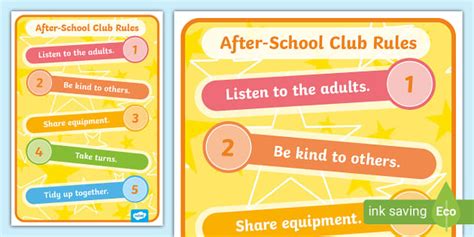 Editable After School Club Rules Display Poster Clubs