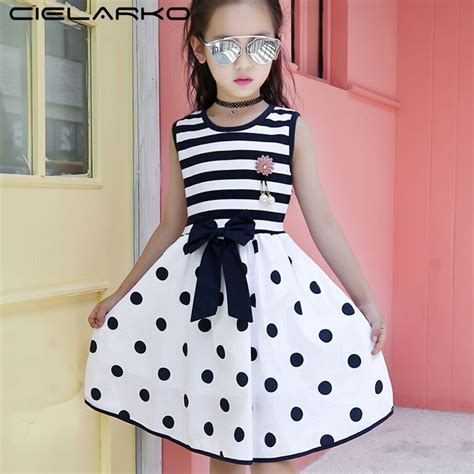 Cielarko Girls Striped Dress Summer Polka Dot Casual Dresses For Kids