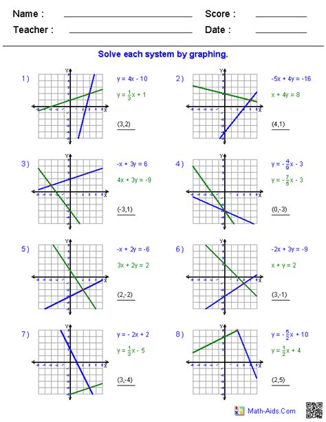 Algebra 1 Worksheets Systems Of Equations And Inequalities Worksheets