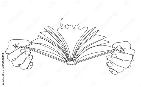 Vecteur Stock Continuous One Line Drawing Of A Hands Holding Open Book