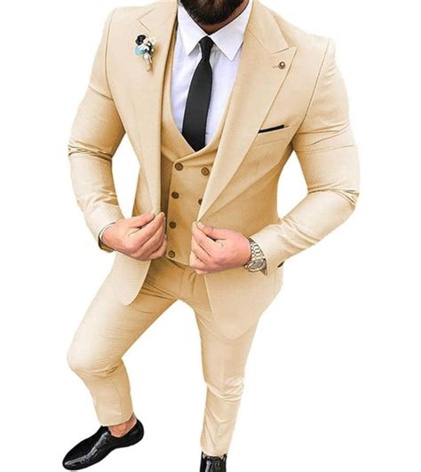Slim Fit Beige 3 Piece Suit Men Wedding Groomsmen Suits Men Etsy