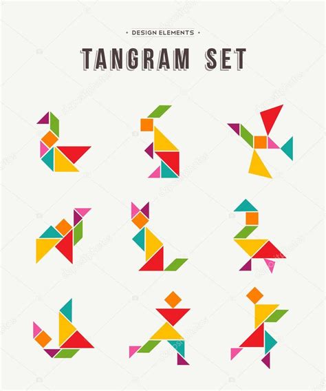 Tangram Set Creative Art Of Colorful Animal Shapes — Stock Vector