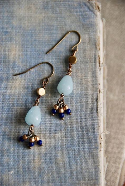 Light Blue Gemstone Dangle Earringsmodern Dangle Etsy Modern