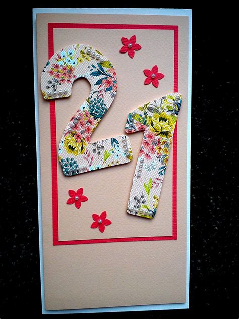 Handmade 21st Birthday Card Made With Pretty Fabrics And Embellished