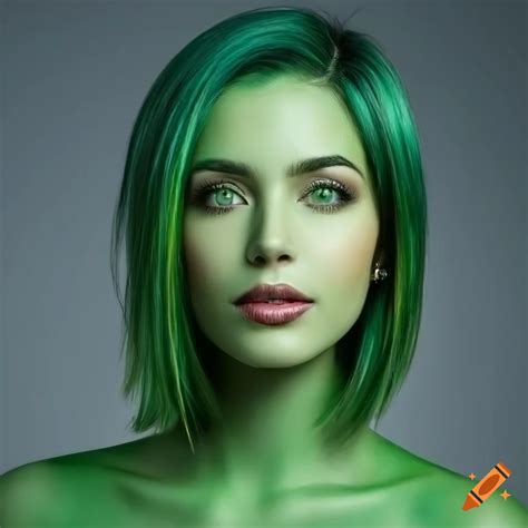 photorealistic portrait of a beautiful woman with green skin on craiyon