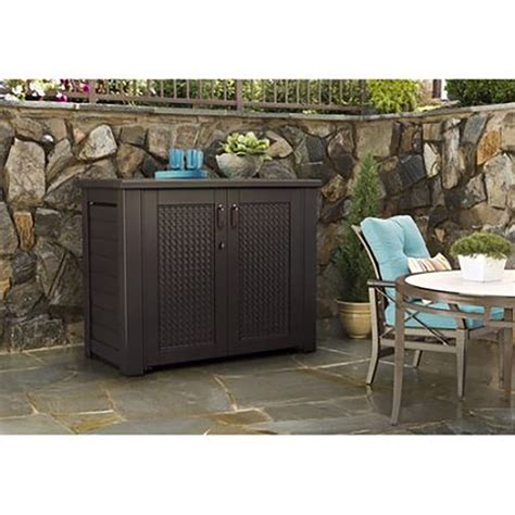 Rubbermaid Weather Resistant Weaved Resin Outdoor Patio Storage Cabinet