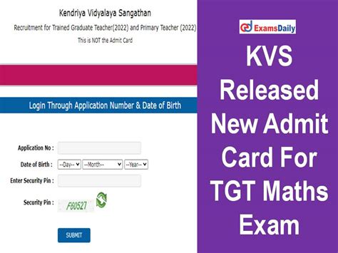 Kvs Released New Admit Card For Tgt Maths Exam Check Exam Date