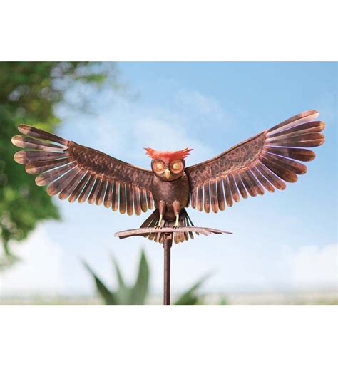 Bronze Owl Metal Yard Sculpture Wind Spinners