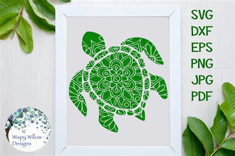 Turtle Mandala SVG DXF EPS PNG PDF By Wispy Willow Designs
