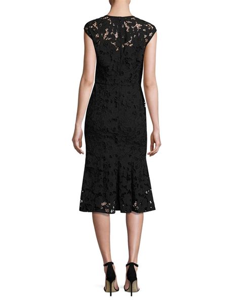 Shoshanna Cap Sleeve Floral Lace Fit And Flare Midi Dress Jet Floral