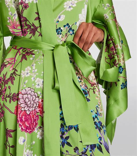 Meng Green Silk Floral Long Kimono Harrods Uk