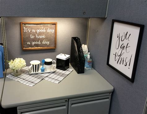 Chose To Go With Black And White With Accents Of Blue And Metalics Office Space Decor Cubicle