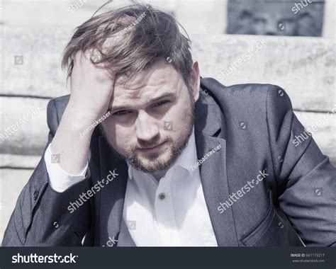 Depressed Man Body Language Gestures Psychological Stock Photo