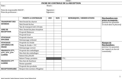 Feuille Temperature Haccp Meteor